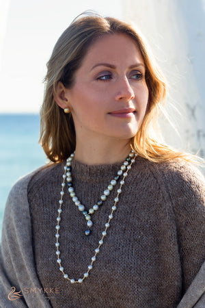 Akoya pearl necklace with gold beads